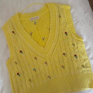 Free People Yellow V-Neck Sweater Vest